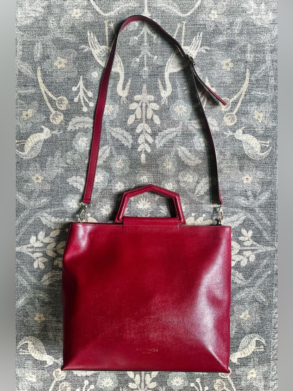 Anna Paola Red Leather Tote Bag Detachable Shoulder Strap Elegant Italian Design